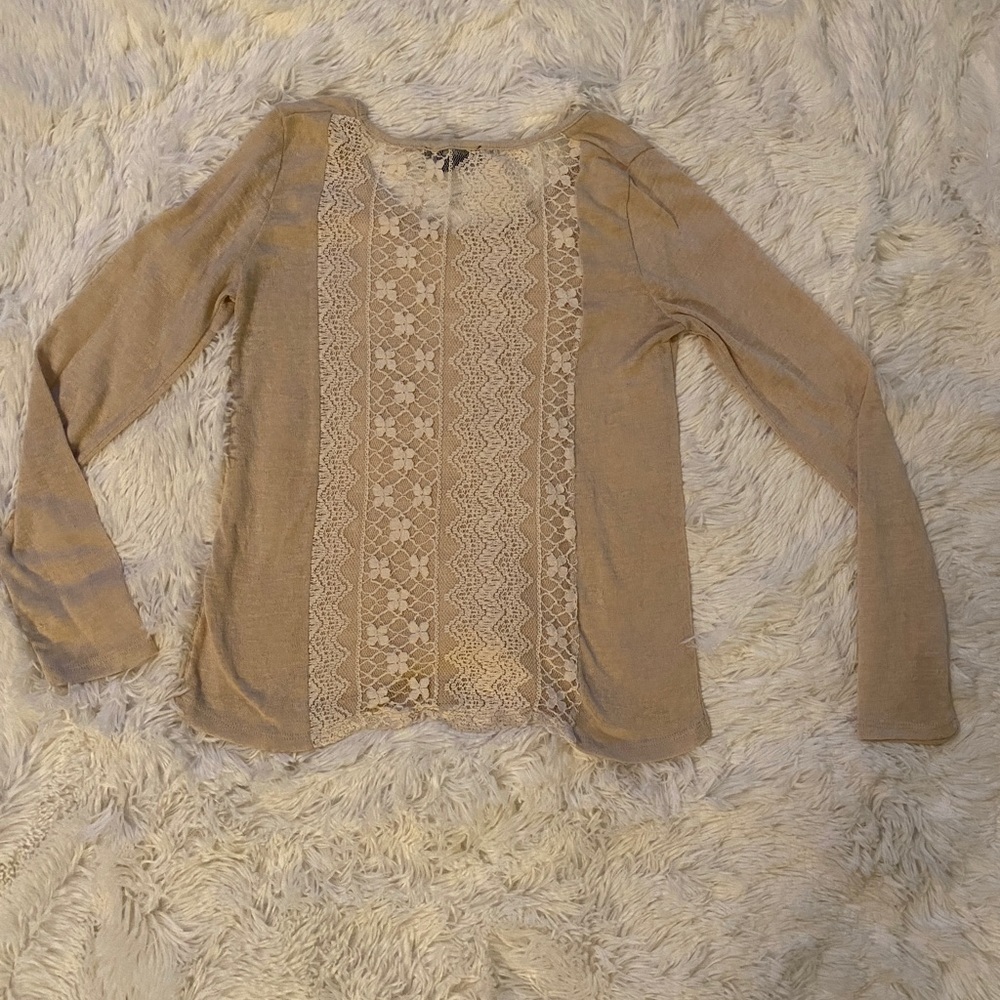 Swoon Light Beige Long Sleeve Top with beautiful lace back - Juniors size M